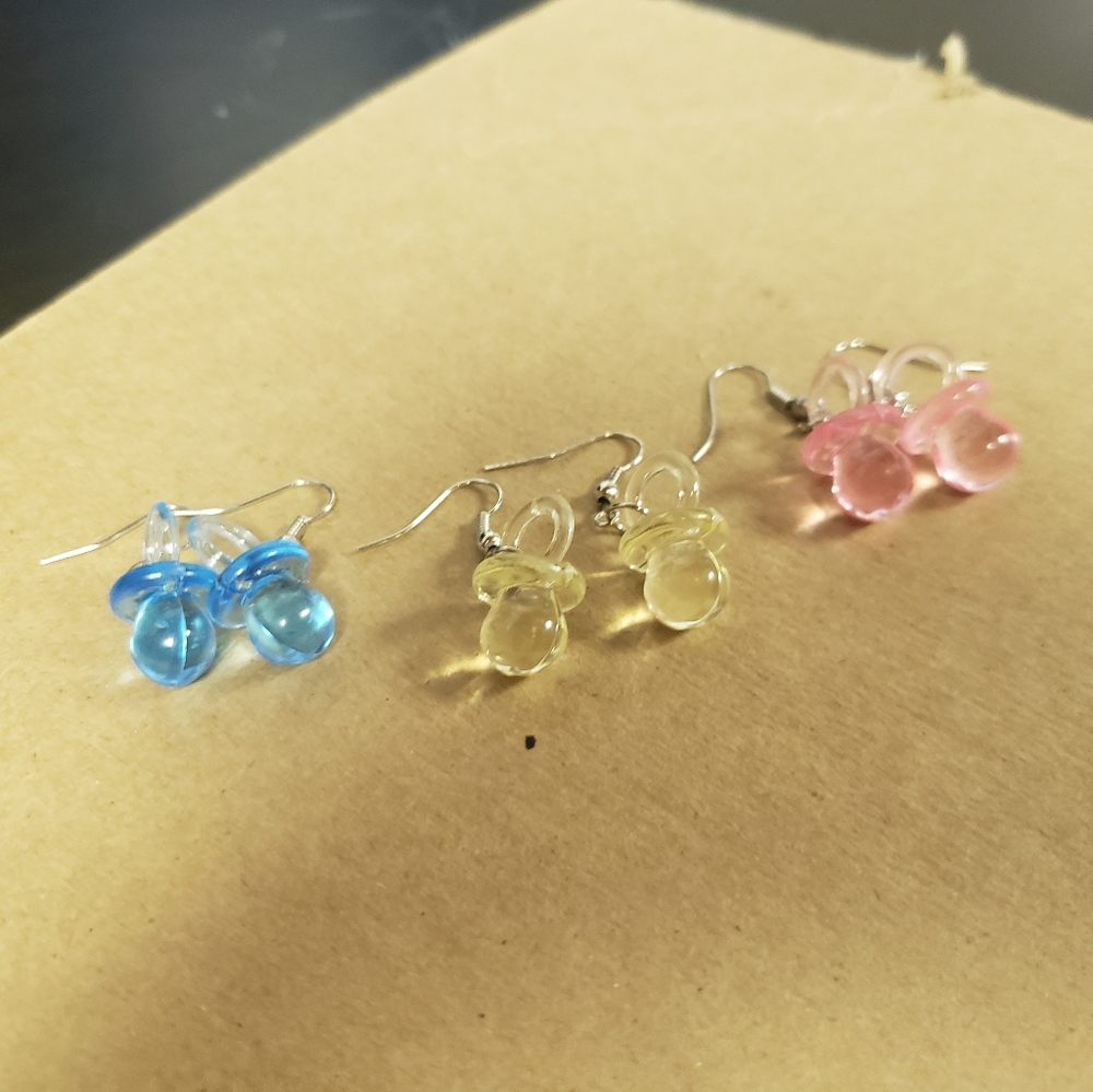 2/$10 3 Pairs Pacifier Earrings